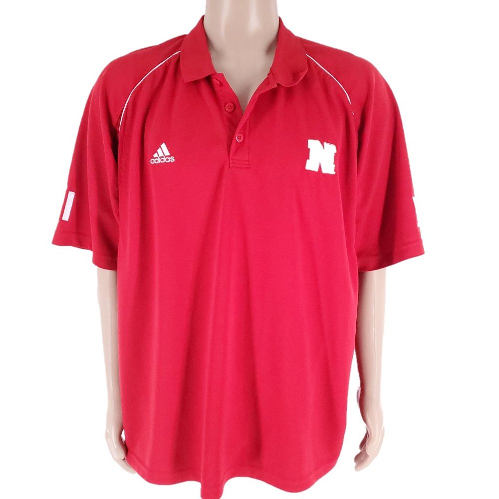 Adidas Men Polo with 3 Stripes Nebraska Cornhuskers Football Red Size 2XL